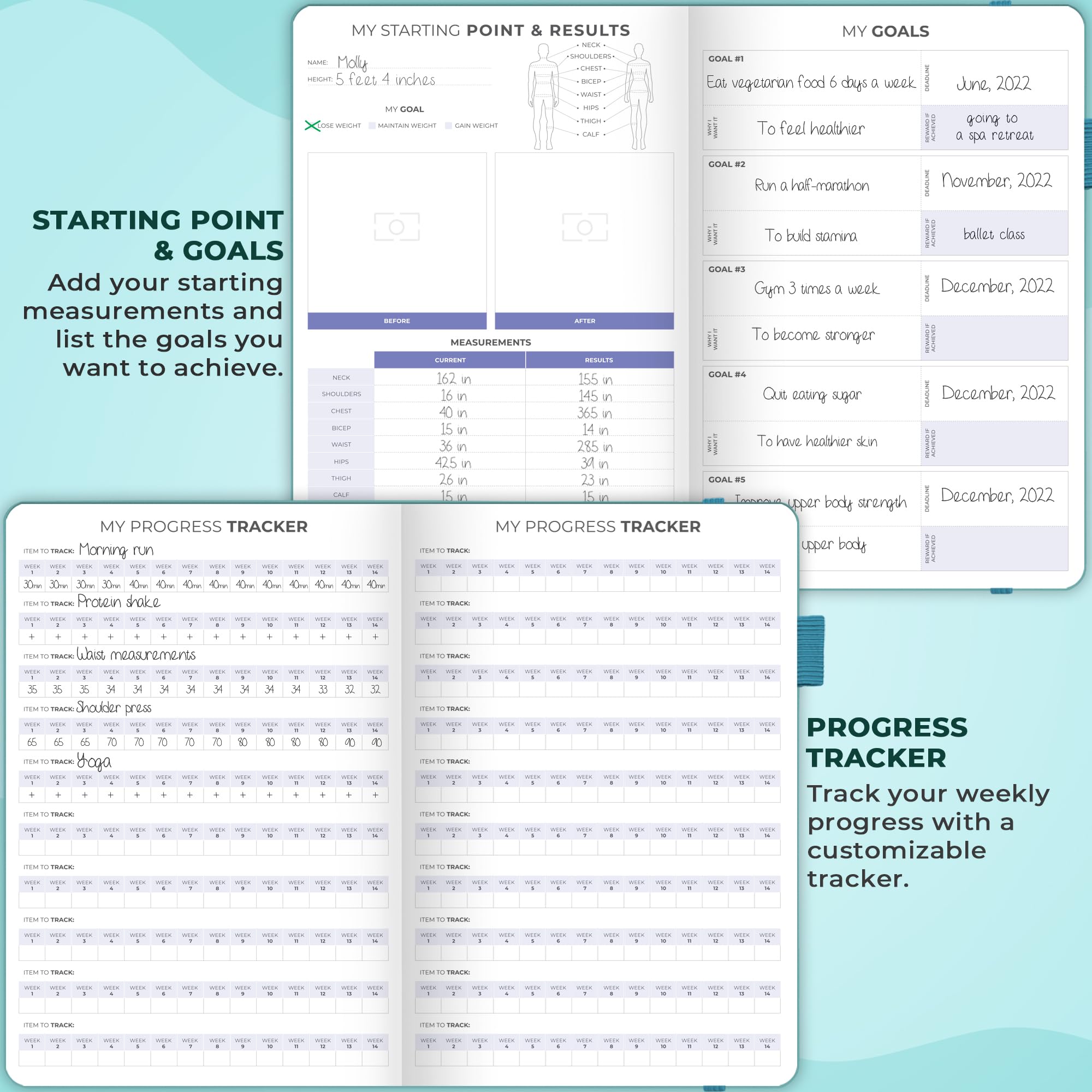 Clever Fox Fitness & Food Journal – Nutrition & Workout Planner for Women & Men – Diet & Gym Exercise Log Book with Calendars, Diet & Training Trackers - Undated, A5 Size, Hardcover (Grey)