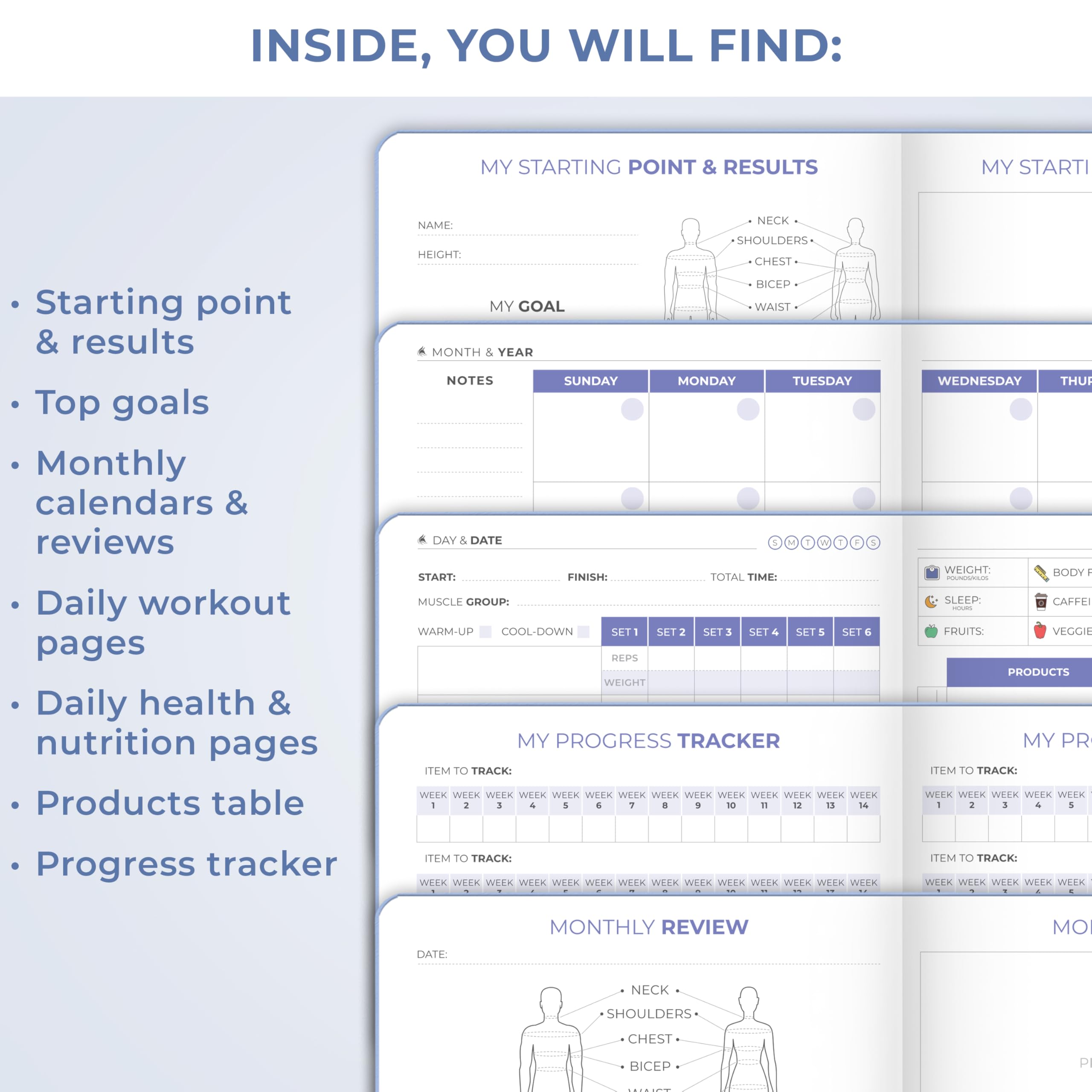 Clever Fox Fitness & Food Journal – Nutrition & Workout Planner for Women & Men – Diet & Gym Exercise Log Book with Calendars, Diet & Training Trackers - Undated, A5 Size, Hardcover (Grey)