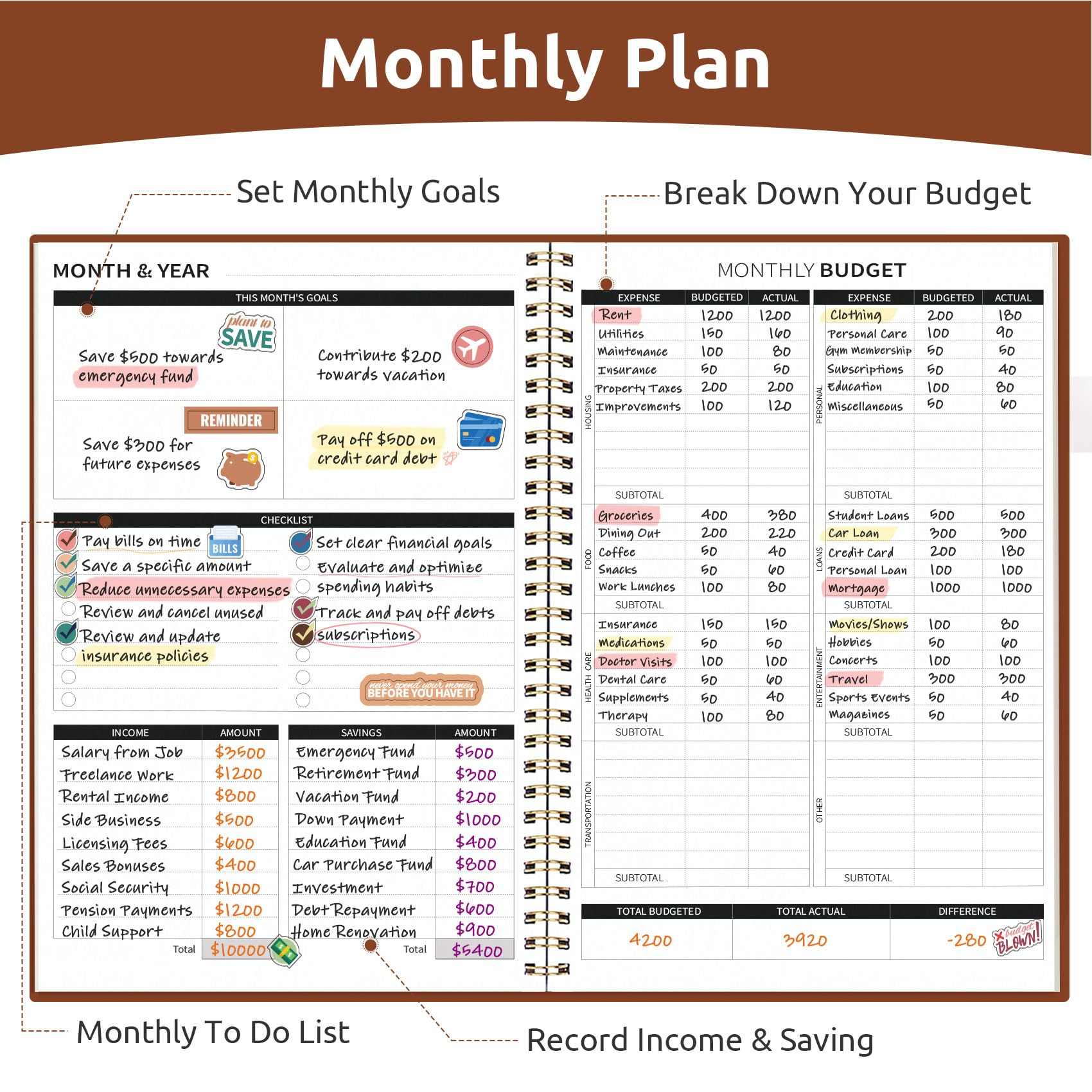 WELLTH HOUSE Budget Planner Expense Tracker Book - Wellth House
