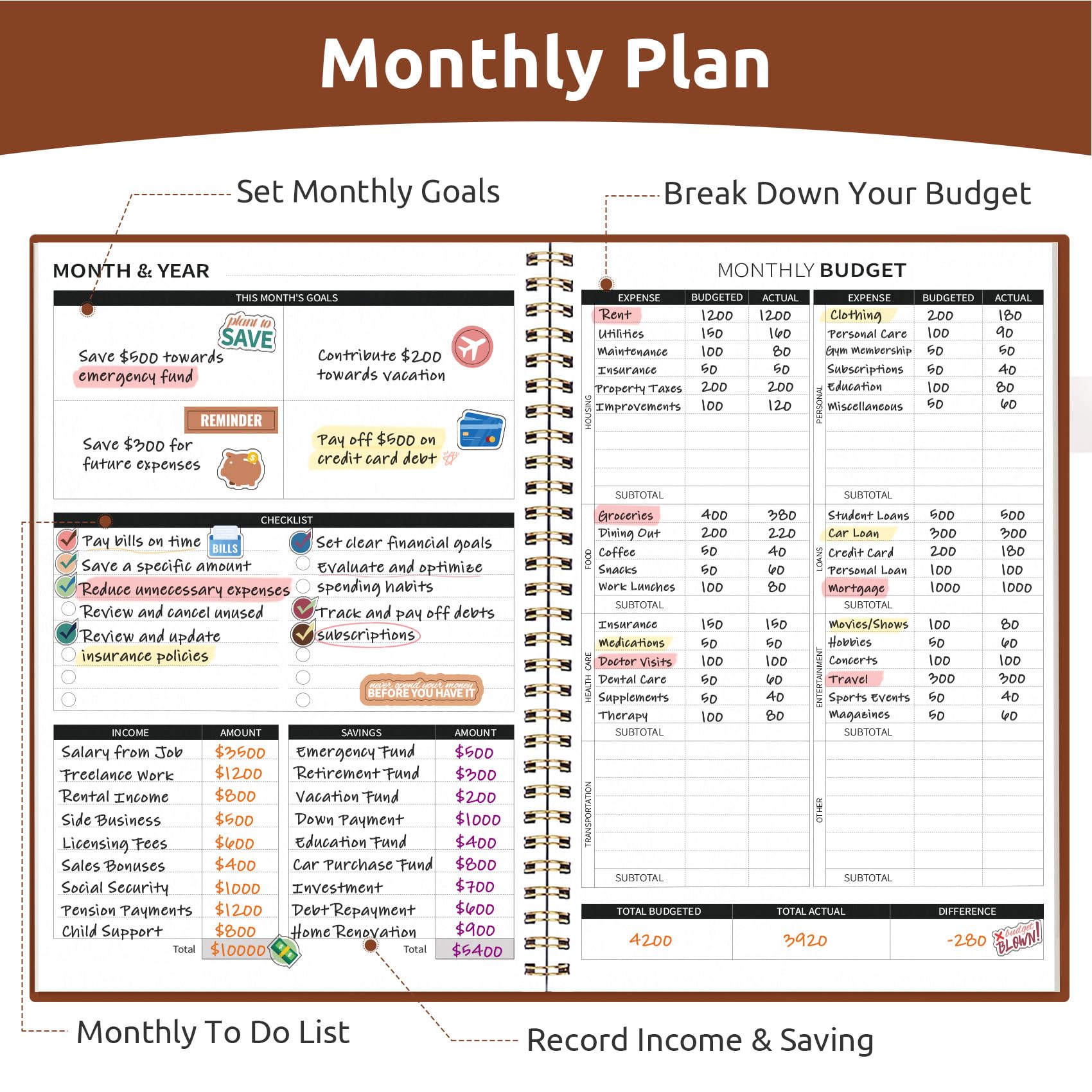 Budget Planner - Monthly Budget Book with Expense Tracker Notebook, Undated Bill Organizer & Finance Planner to Take Control of Your Money, Account Book to Manage Your Finances-Black