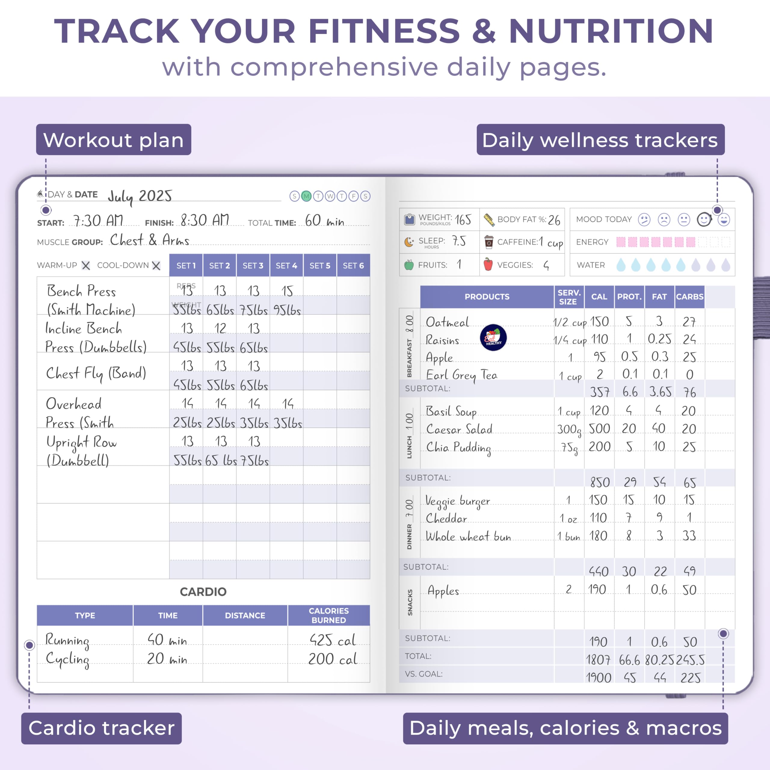 Clever Fox Fitness & Food Journal – Nutrition & Workout Planner for Women & Men – Diet & Gym Exercise Log Book with Calendars, Diet & Training Trackers - Undated, A5 Size, Hardcover (Grey)
