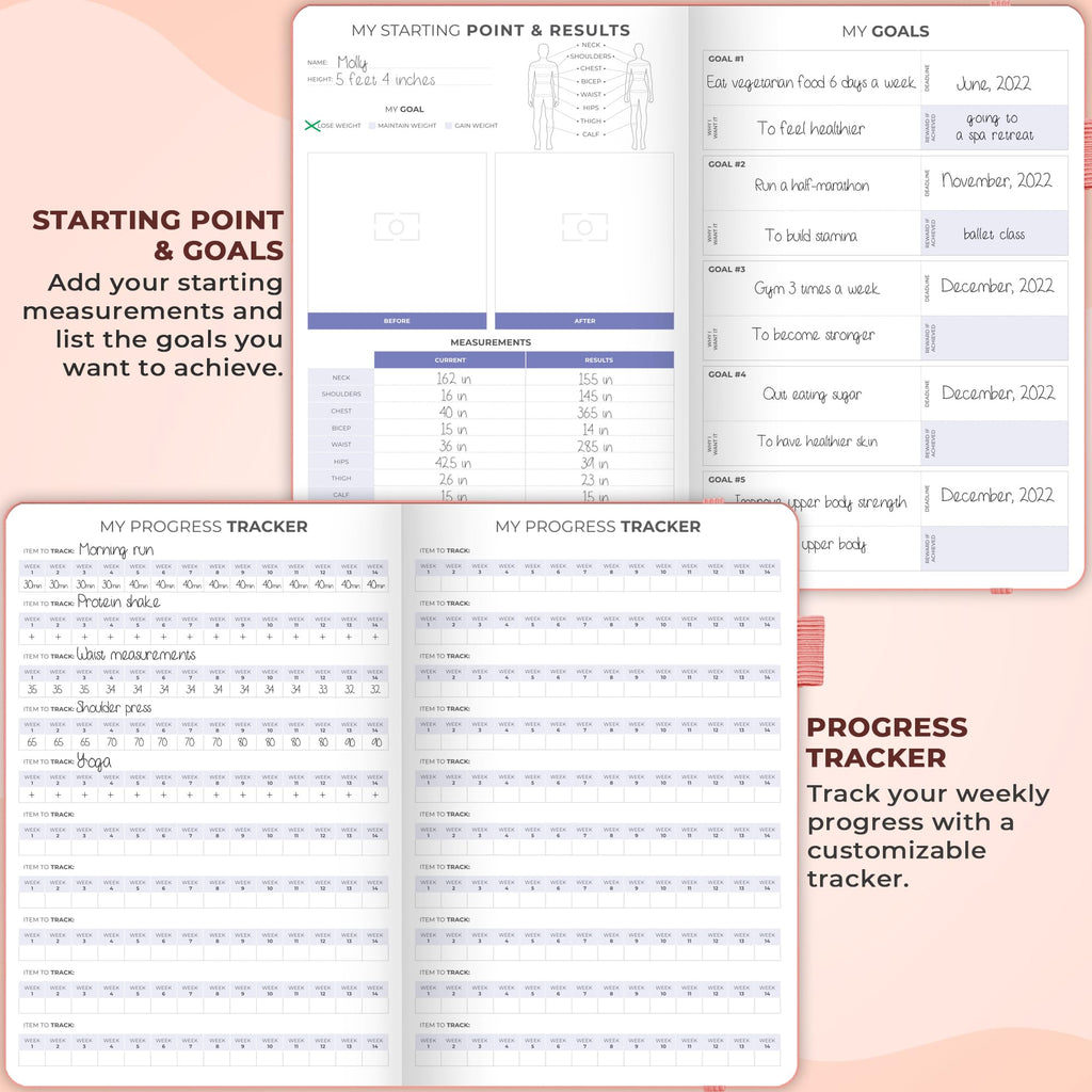 Clever Fox Fitness & Food Journal – Nutrition & Workout Planner for Women & Men – Diet & Gym Exercise Log Book with Calendars, Diet & Training Trackers - Undated, A5 Size, Hardcover (Grey)