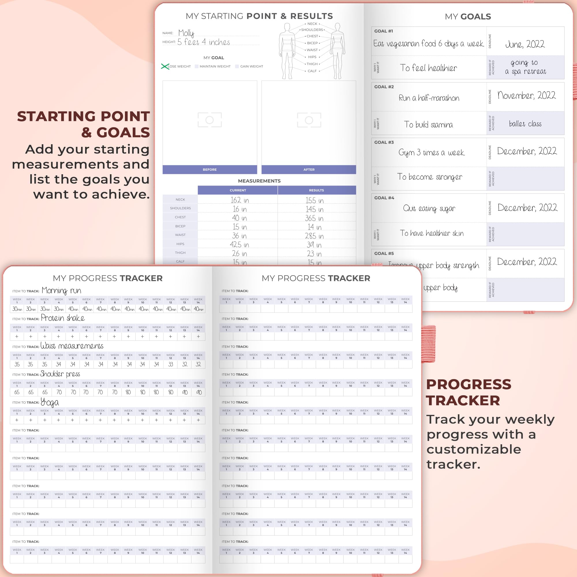 Clever Fox Fitness & Food Journal – Nutrition & Workout Planner for Women & Men – Diet & Gym Exercise Log Book with Calendars, Diet & Training Trackers - Undated, A5 Size, Hardcover (Grey)