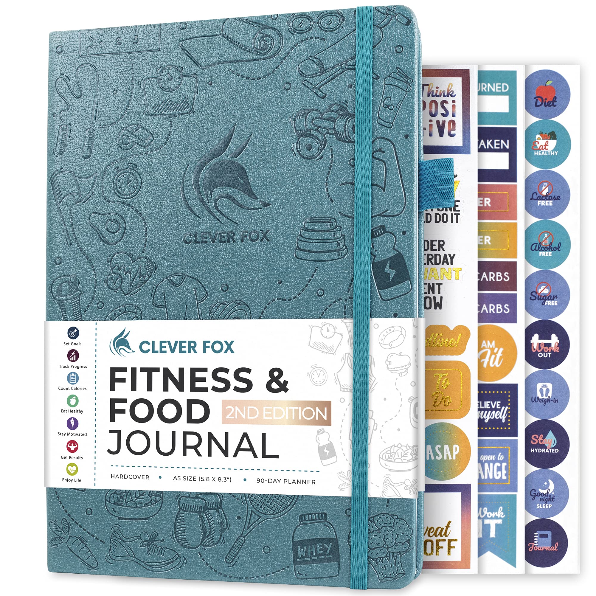 Clever Fox Fitness & Food Journal – Nutrition & Workout Planner for Women & Men – Diet & Gym Exercise Log Book with Calendars, Diet & Training Trackers - Undated, A5 Size, Hardcover (Grey)