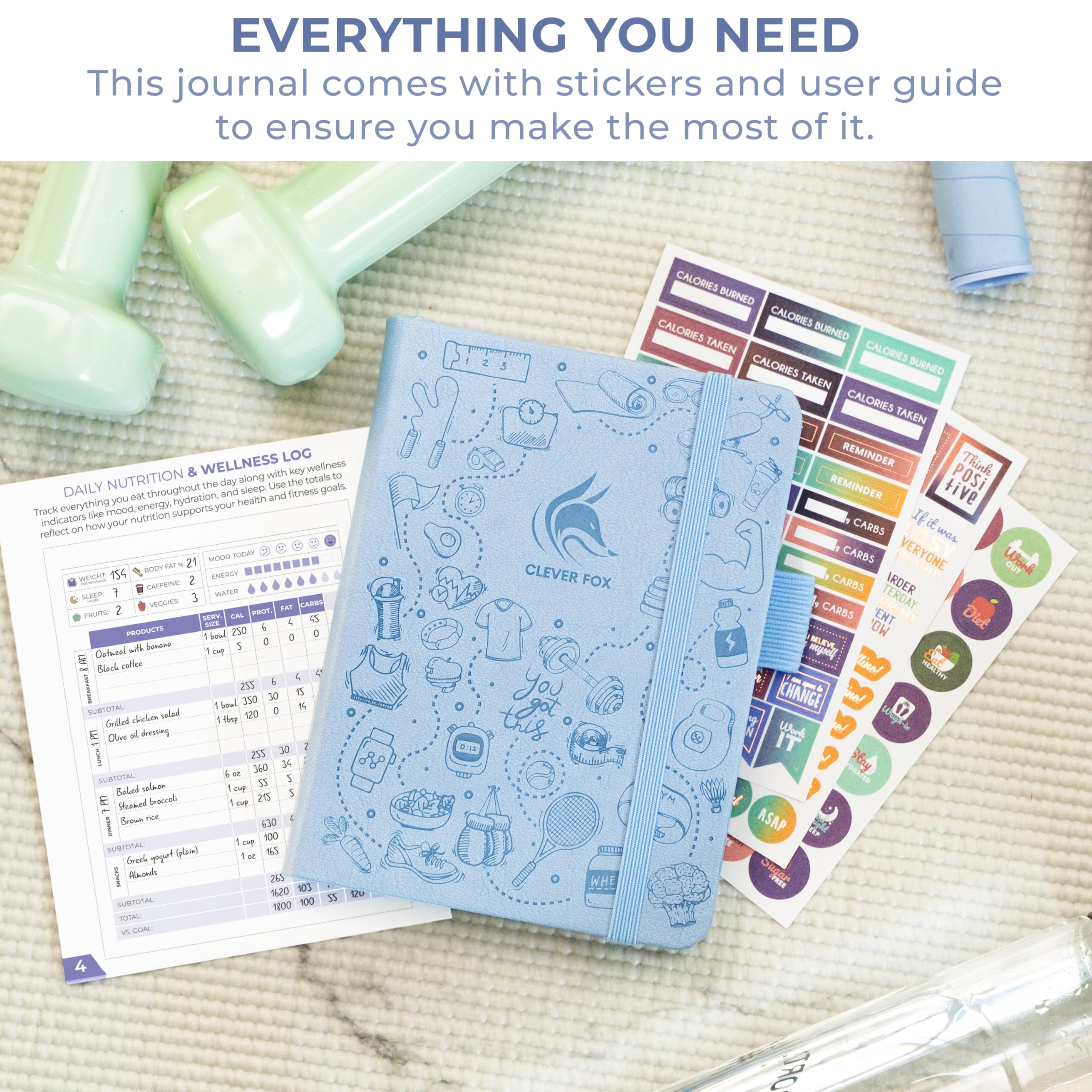 Clever Fox Fitness & Food Journal – Nutrition & Workout Planner for Women & Men – Diet & Gym Exercise Log Book with Calendars, Diet & Training Trackers - Undated, A5 Size, Hardcover (Grey)