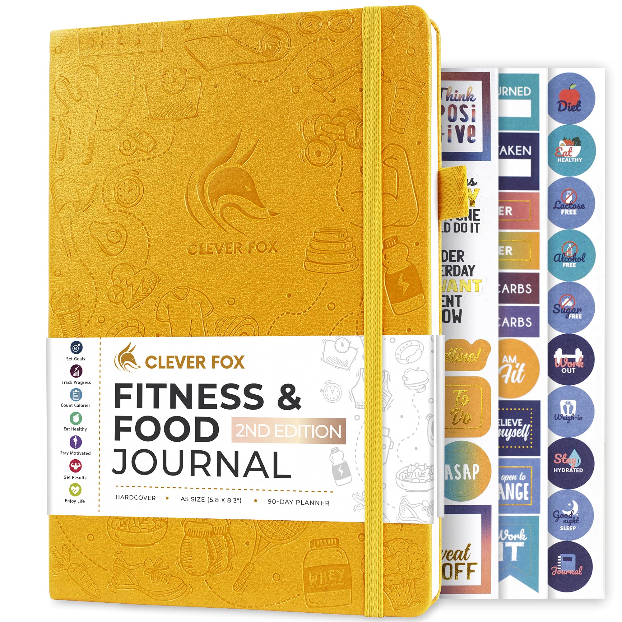 Clever Fox Fitness & Food Journal – Nutrition & Workout Planner for Women & Men – Diet & Gym Exercise Log Book with Calendars, Diet & Training Trackers - Undated, A5 Size, Hardcover (Grey)