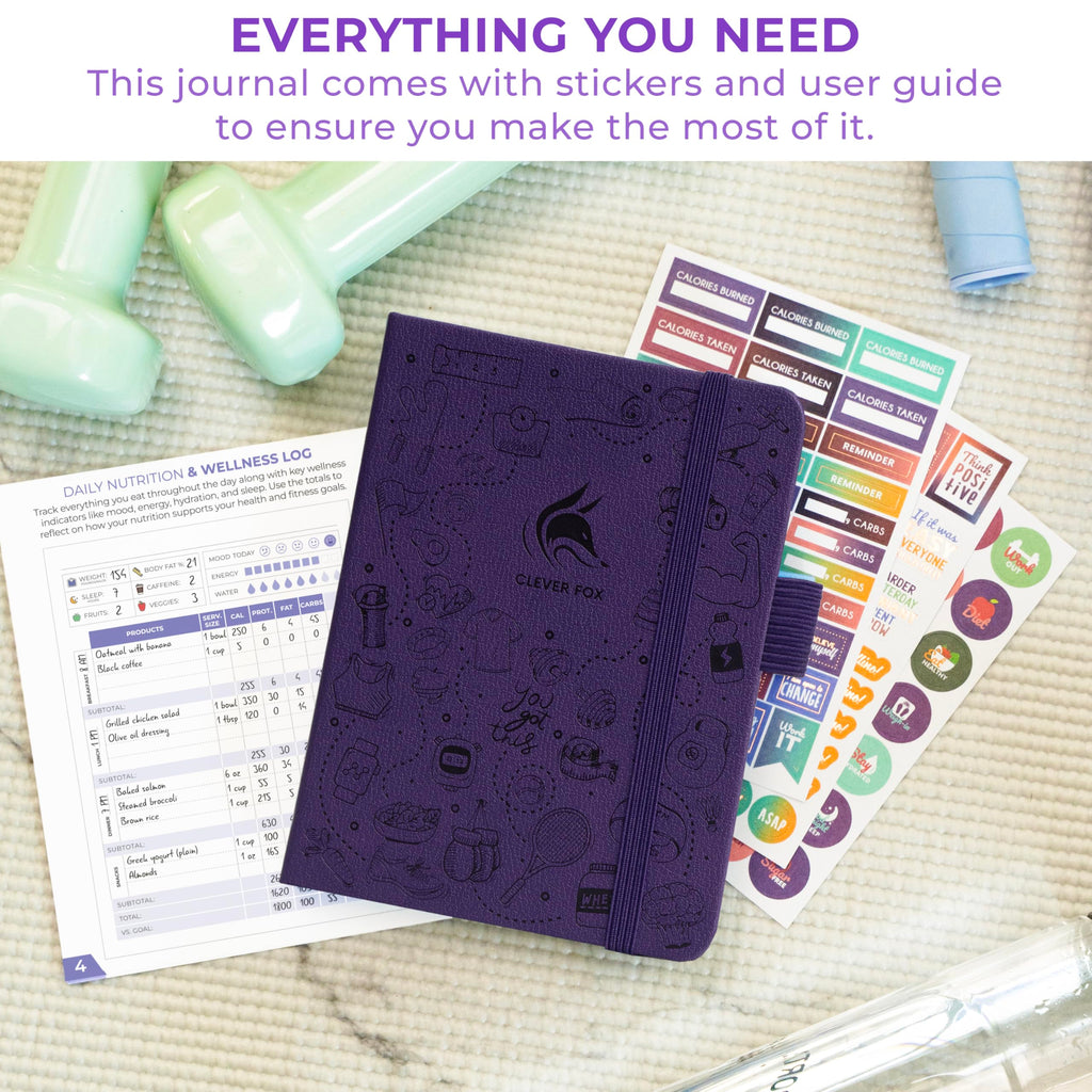 Clever Fox Fitness & Food Journal – Nutrition & Workout Planner for Women & Men – Diet & Gym Exercise Log Book with Calendars, Diet & Training Trackers - Undated, A5 Size, Hardcover (Grey)