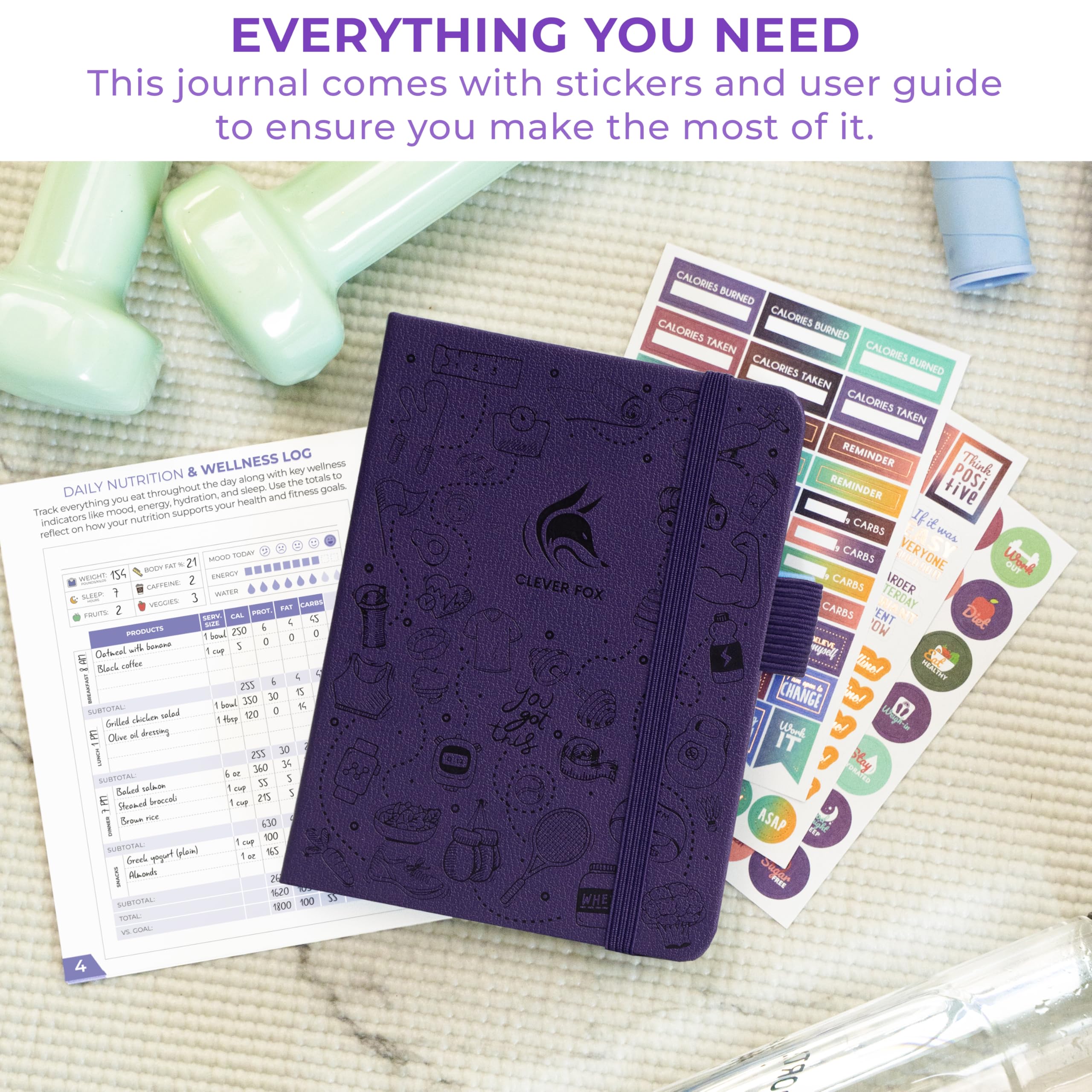 Clever Fox Fitness & Food Journal – Nutrition & Workout Planner for Women & Men – Diet & Gym Exercise Log Book with Calendars, Diet & Training Trackers - Undated, A5 Size, Hardcover (Grey)