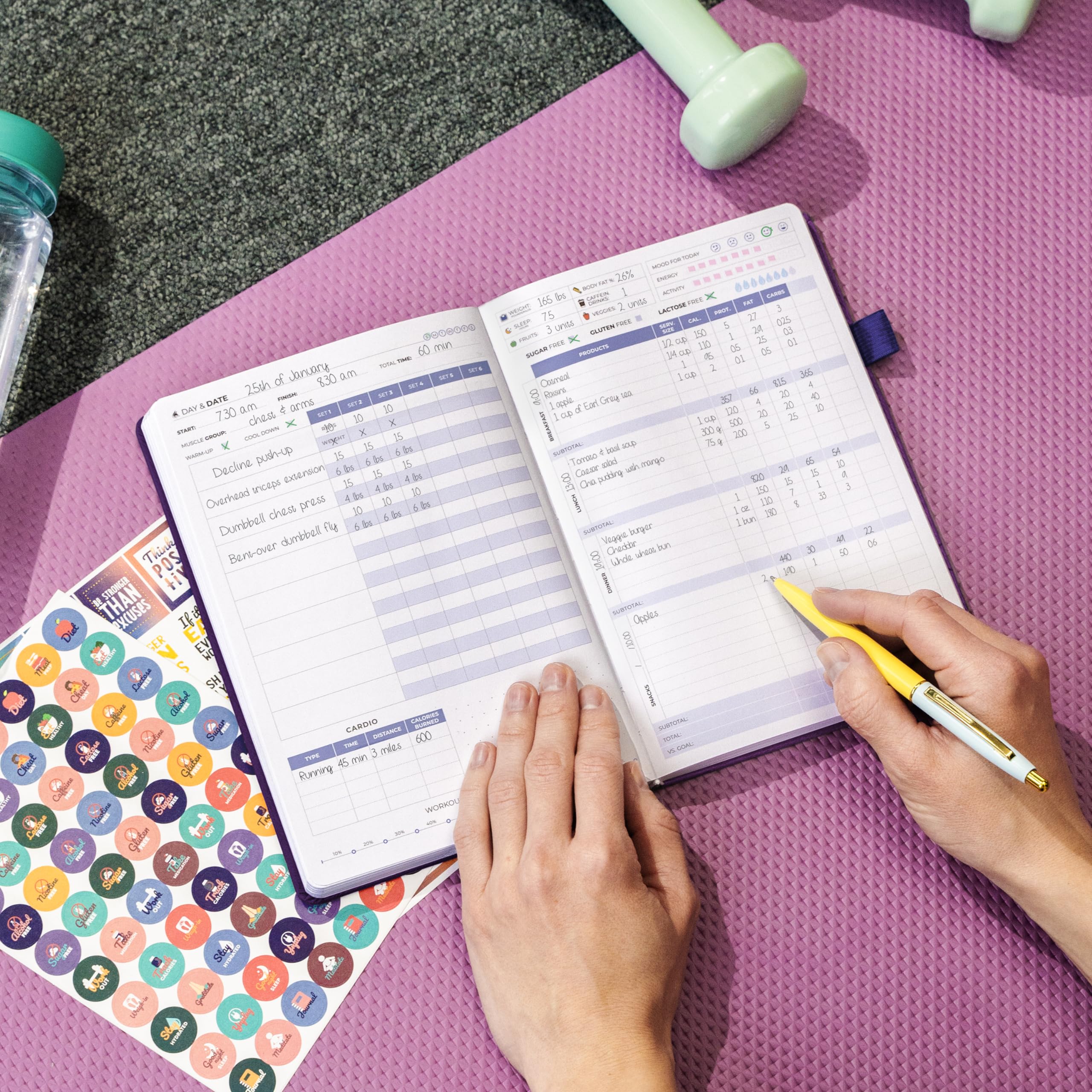 Clever Fox Fitness & Food Journal – Nutrition & Workout Planner for Women & Men – Diet & Gym Exercise Log Book with Calendars, Diet & Training Trackers - Undated, A5 Size, Hardcover (Grey)