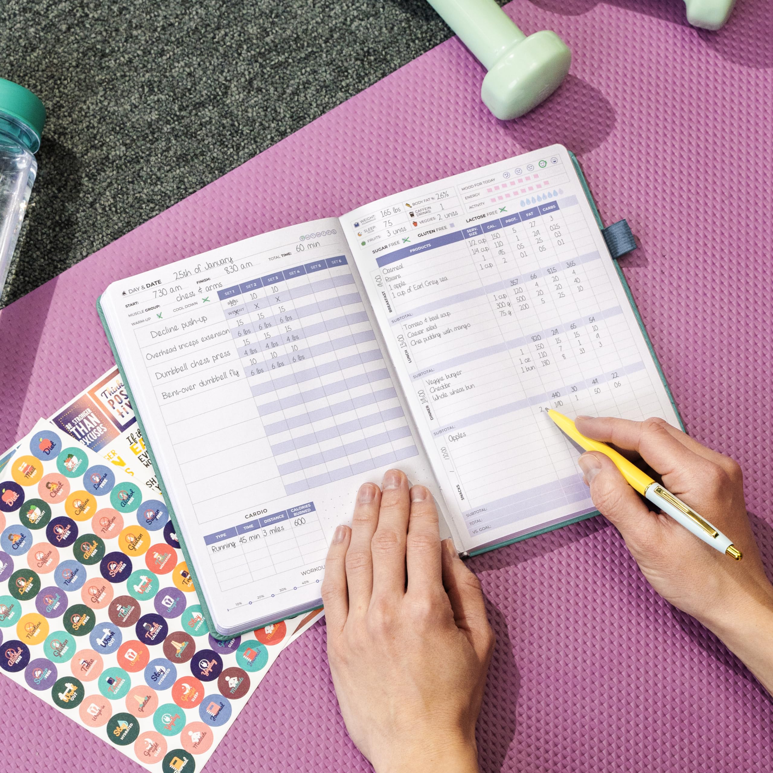 Clever Fox Fitness & Food Journal – Nutrition & Workout Planner for Women & Men – Diet & Gym Exercise Log Book with Calendars, Diet & Training Trackers - Undated, A5 Size, Hardcover (Grey)
