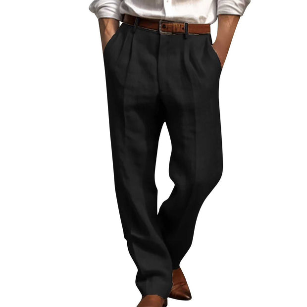 WELLTH HOUSE Men's Cotton Linen Straight Trousers - Wellth House