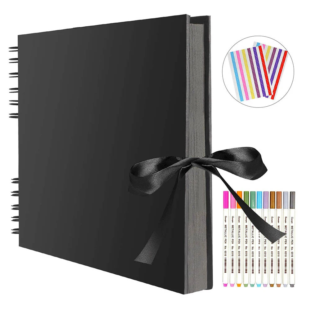 ZK20 80 Sides Black Memory Books DIY Craft Photo Albums Scrapbook Cover Kraft Album for Wedding Anniversary Gifts Memory Books