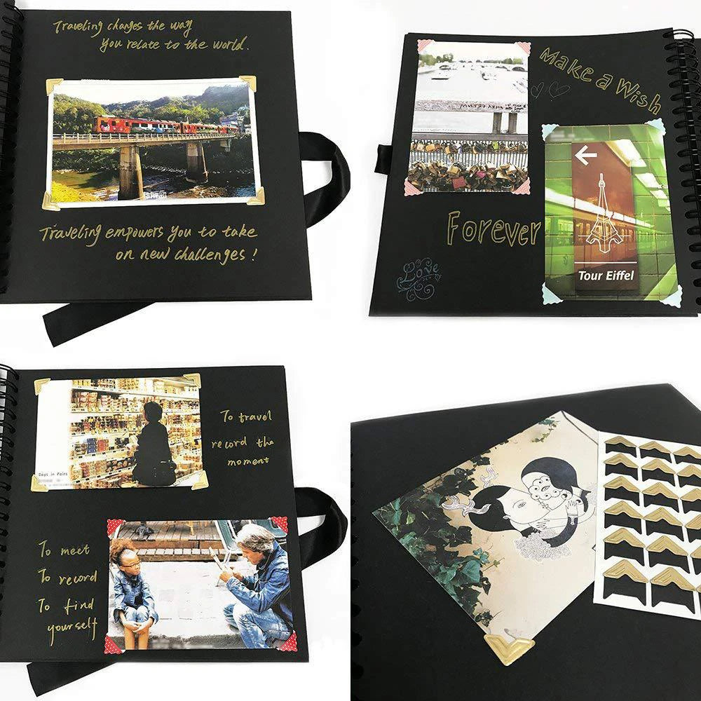 ZK20 80 Sides Black Memory Books DIY Craft Photo Albums Scrapbook Cover Kraft Album for Wedding Anniversary Gifts Memory Books