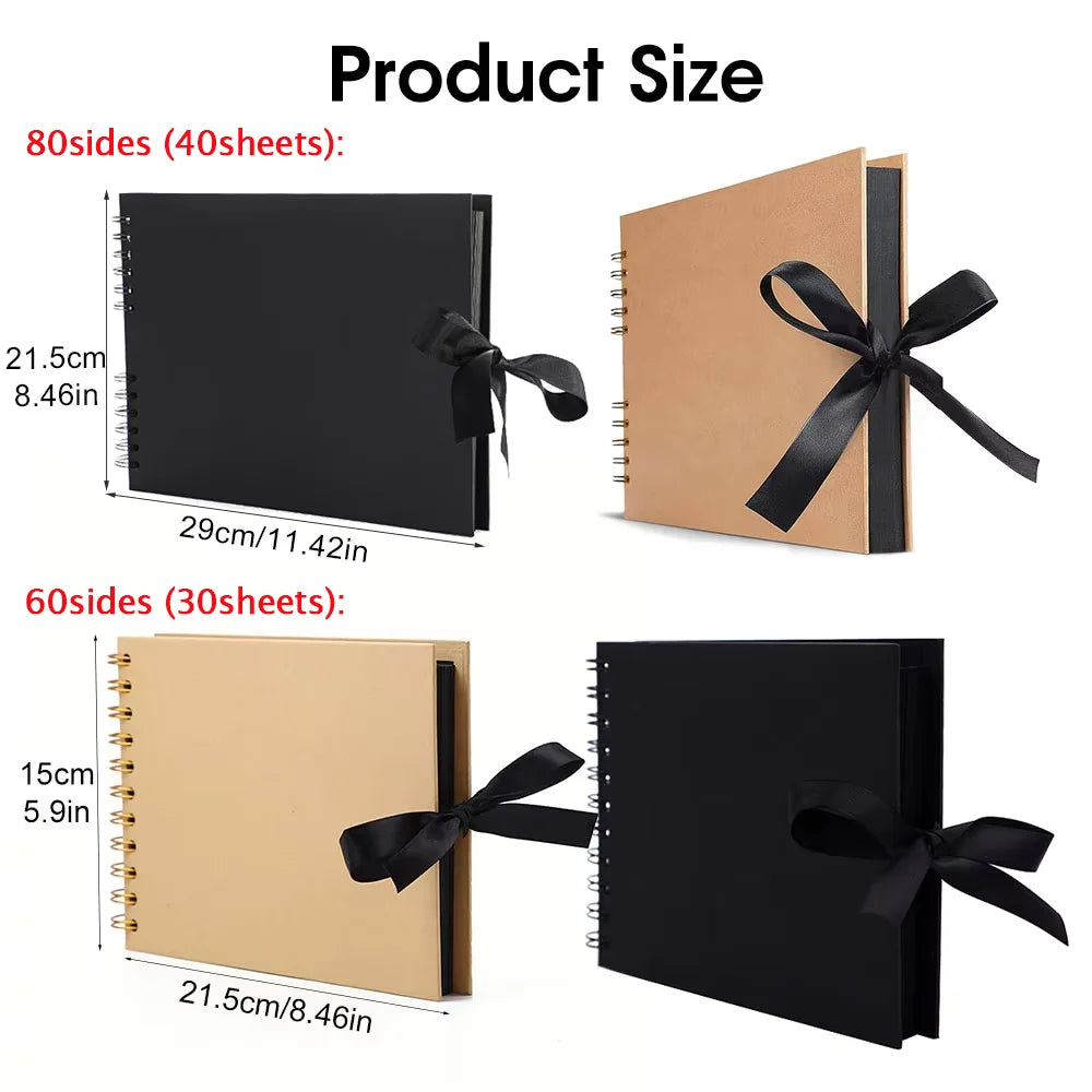 ZK20 80 Sides Black Memory Books DIY Craft Photo Albums Scrapbook Cover Kraft Album for Wedding Anniversary Gifts Memory Books