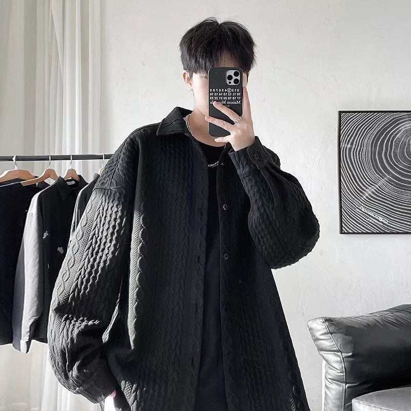 WELLTH HOUSE Embossed Loose Lapel Shirt Coat Men - Wellth House