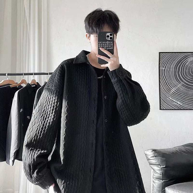 WELLTH HOUSE Embossed Loose Lapel Shirt Coat Men - Wellth House