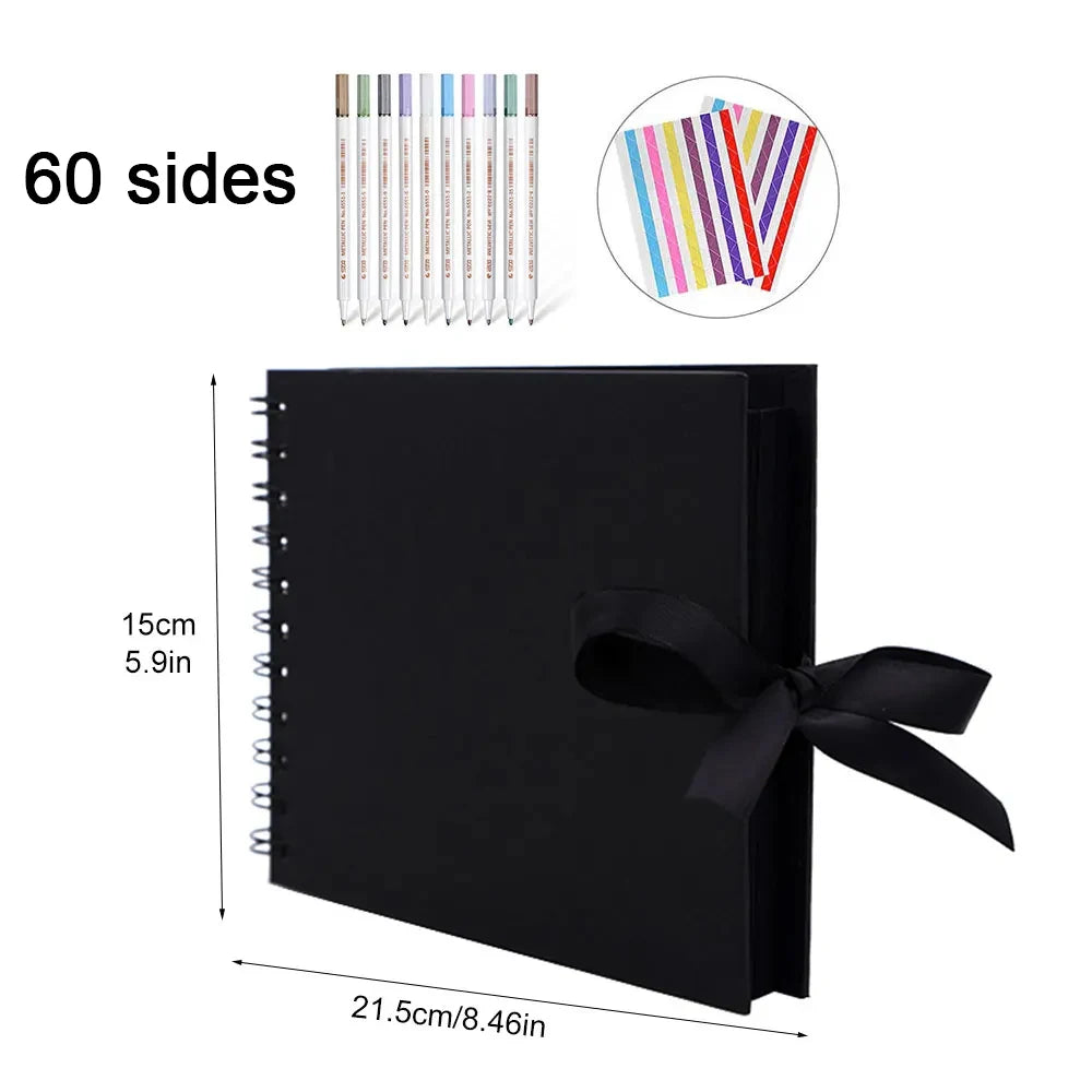 ZK20 80 Sides Black Memory Books DIY Craft Photo Albums Scrapbook Cover Kraft Album for Wedding Anniversary Gifts Memory Books