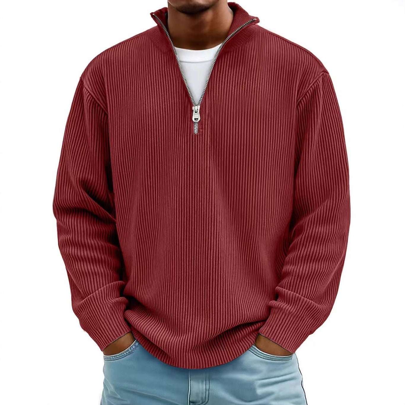 WELLTH HOUSE Men's Corduroy Zipper Collar Sweatshirt - Wellth House