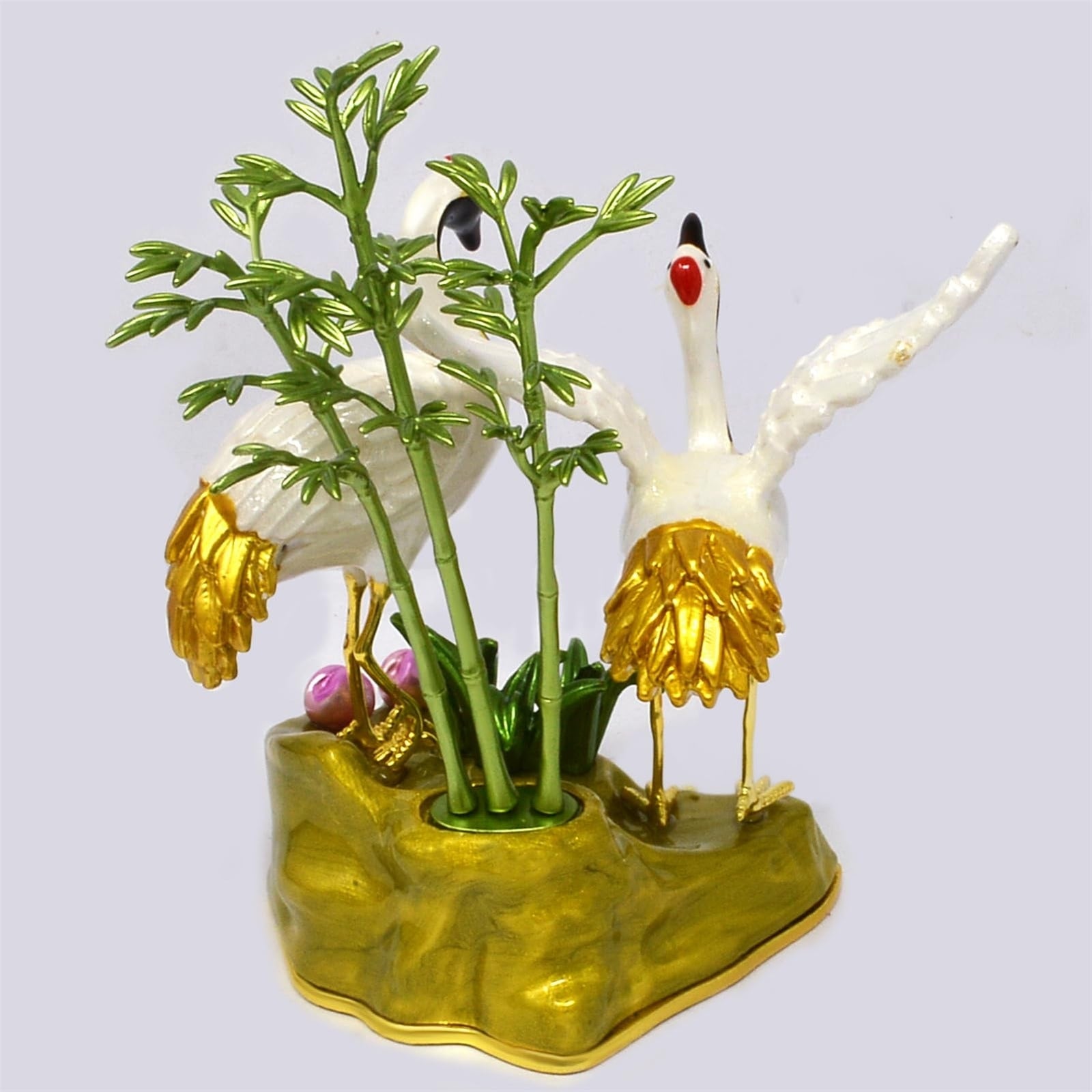 Feng Shui Pair of Crane with Peaches and Bamboo Home Decoration - ceramic feng shui figurine