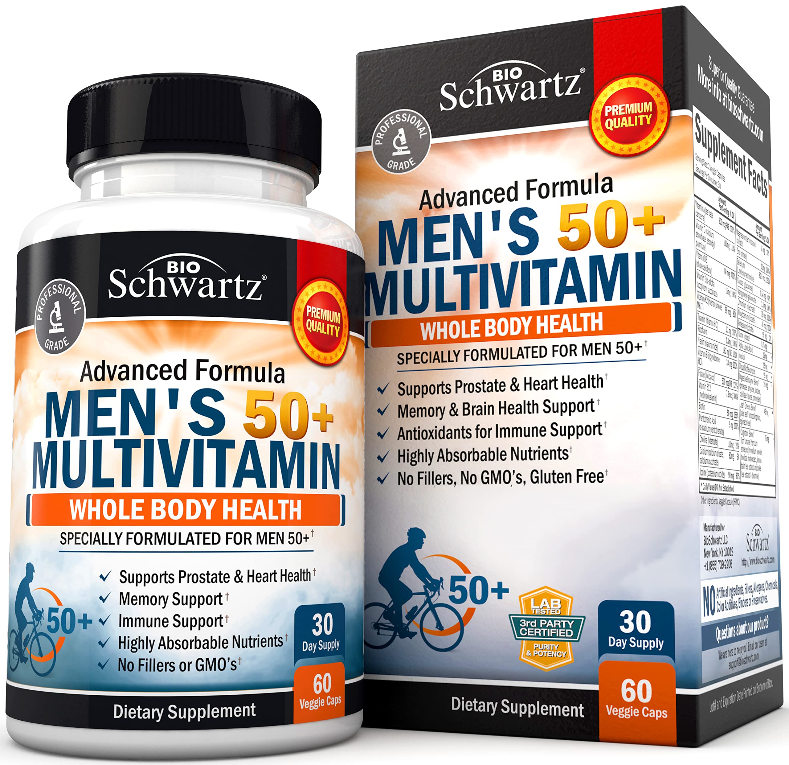 Once Daily Multivitamin for Men 50 and Over - Heart Health Brain and Whole Body Support 60 Count
